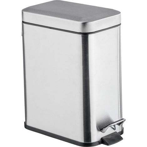 Wenko – Poubelle de salle de bain rectangulaire 5 l en acier inoxydable mat – Couvercle et pédale pour ouverture facile – Design moderne (1/5)