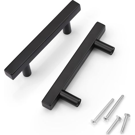 Poignées de placard noires 25 pièces, barre en T en acier inoxydable carré, poignées de tiroir pour cuisine et commode, tirage noir moderne (1/5)