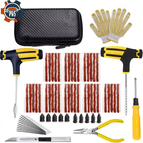 (CASE-A 23PCS) Kit d'outils de réparation de pneus neufs pour voiture et moto : outil de clouage, mèche de crevaison, pince à bec fin, clou pour film sous vide, étui de rangement EVA (1/5)