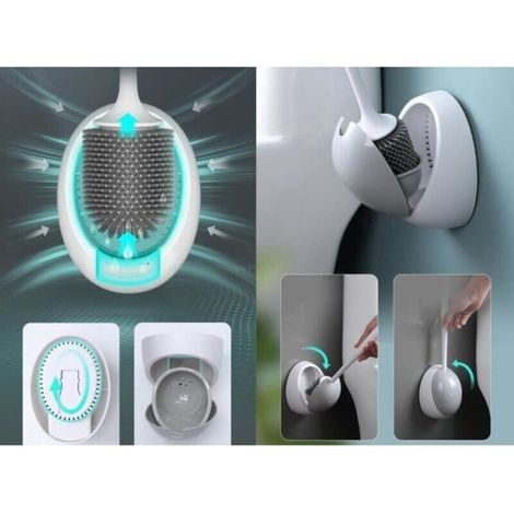 Cellfast – Brosse WC en silicone antibactérienne – Support à séchage rapide – Nettoyage en profondeur – Tête lavable en TPR pour toilettes (1/3)