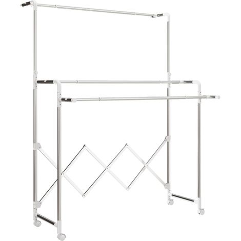 Étendoir à linge tour pliable séchoir 3 barres extensibles 104-150 cm acier inoxydable sur roulettes intérieur extérieur (1/3)