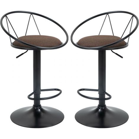 EASYCOMFORT Set 2 Sgabelli da Bar Girevoli con Schienale e Poggiapiedi in Metallo, Altezza Regolabile e Seduta Imbottita per Soggiorno e Cucina , Marrone 51x46x78-100cm