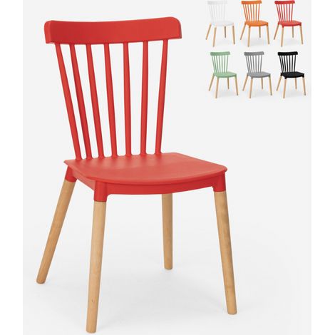 Sedia design moderno polipropilene legno cucina ristorante esterno Lys - Rosso (1/5)