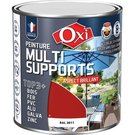 Top 3 Holz Eisen PVC Farbe 500ml Bordeaux Glänzend RAL 3011 - Oxi