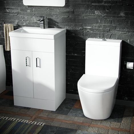 Nanuya 500mm Vanity Basin Unity & Rimless Close Coupled Toilet White (1/5)