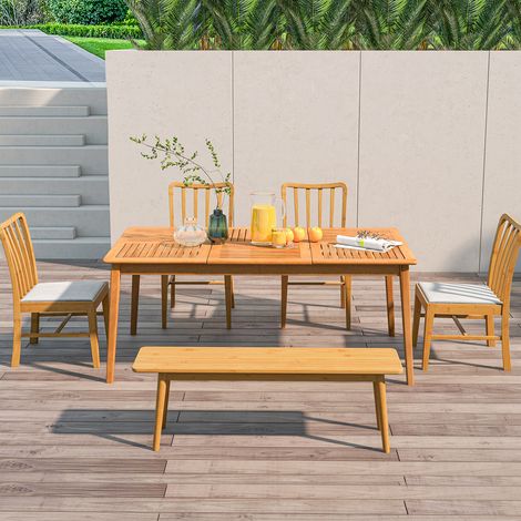 Table de jardin rectangulaire 6 places en bois d'acacia avec trou pour parasol et structure renforcée pour terrasse (1/5)