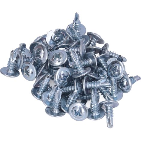 Lot de 50 vis autoperceuses à tête ronde en acier galvanisé au carbone, 4,2 x 13 mm, avec rondelle (1/5)