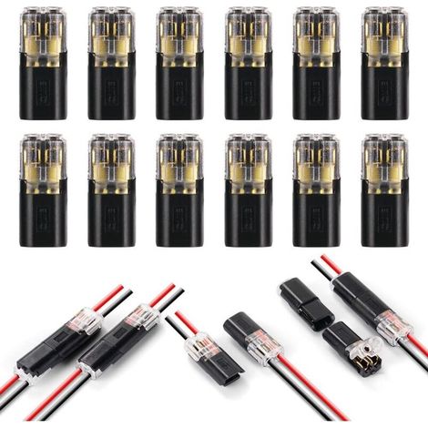 Niederspannungs-Drahtverbinder, 12 Stück 2-polige Kabelverbinder, elektrischer Verbinder für 18-22 AWG Kabel (Schwarz)