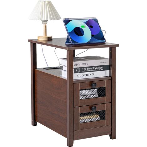 Table de chevet, avec ports USB et prises, avec rangement, salon, chambre et bureau, design moderne, usage polyvalent (1/5)