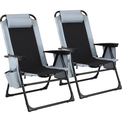 Campingstuhl 2er Set klappbar mit verstellbarer Rückenlehne und Armlehnen – Faltstuhl Gartenstuhl aus Oxford-Gewebe, grau, je bis 140 kg belastbar (1/5)