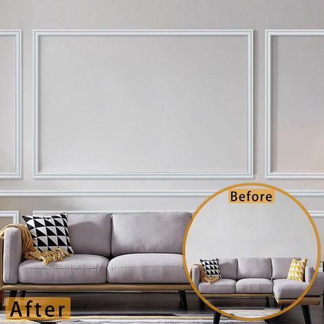 Finition murale décorative autocollante en PVC - Moulure décorative flexible - Moulure en plâtre pour encadrement de téléviseur dans le salon - Finition de plafond 3D à faire soi-même pour portes d'ar (1/4)