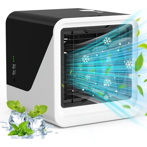 Ventilateur climatiseur portable, climatiseur portable silencieux et indépendant, 3 vitesses de ventilation, convient à une utilisation dans les bureaux, les lieux de travail ou les maisons. (1/5)