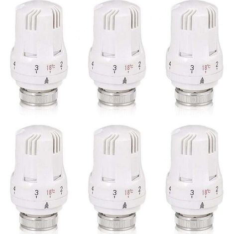 Robinet thermostatique de radiateur, kit de 6 pièces, robinet thermostatique de radiateur, tête thermostatique M30 x 1,5, robinet thermostatique pour bureau et maison (A) – quantités variables (1/4)