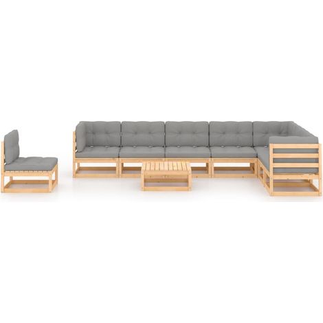 Maison Exclusive - Set Salotto Giardino 9 pz Cuscini Antracite Legno Massello Pino (1/5)