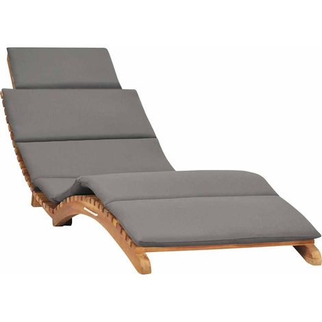 Lettino Prendisole Pieghevole con Cuscino Grigio Scuro in Teak vidaXL