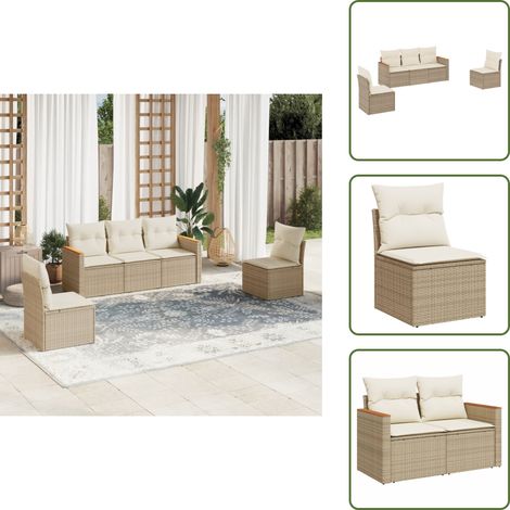 5-tlg. Garten-Sofagarnitur mit Kissen Beige Poly Rattan - Gartensortiment - Gartenmöbelset - Lounge Set - Rattan Gartenmöbel - Polyrattan Gartenmöbel (1/5)