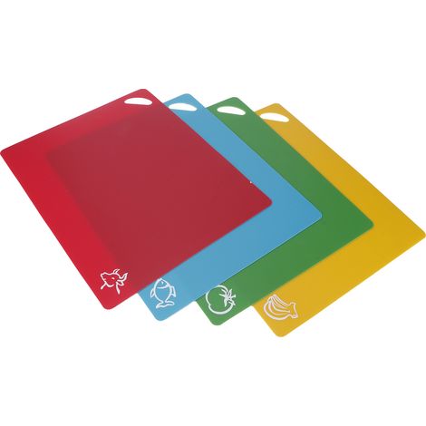 Lot de 4 planches à découper flexibles en polypropylène (PP) antidérapantes pour la cuisine, idéales pour les légumes et la viande (épaisseur : 1,2 mm). (1/5)