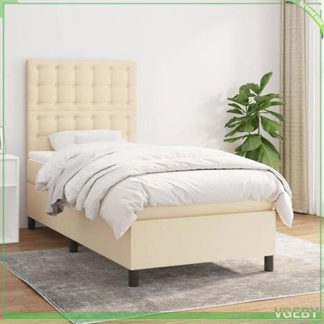 Sommier à lattes avec matelas - 3142070 - 90x200 cm - Tissu crème - Matelas à ressorts ensachés 20 cm (1/5)