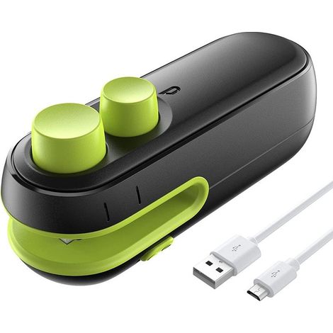 Mini scelleuse de sacs, scelleuse thermique 2 en 1, rechargeable et Portable, garde les chips alimentaires fraîches, noir/vert (1/5)