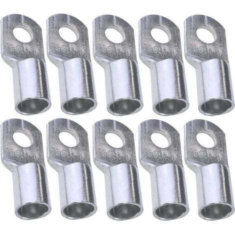 Lot de 10 Cosses Electriques à Oeillet Tubulaire - Oeil - Ø8mm - Non Isolées - pour Conducteur 50mm² - Connecteur de Fil Electrique - Serrage - Couleur Argent (1/3)