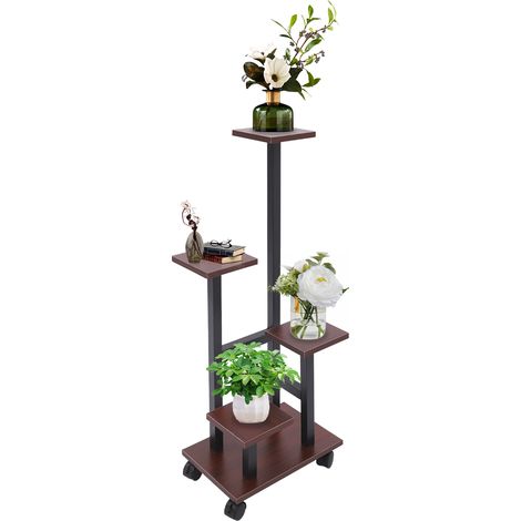 Support plantes intérieur avec roulettes, étagère à 5 niveaux pour fleurs, porte‑plantes décoration pour salon, balcon et entrée (1/5)