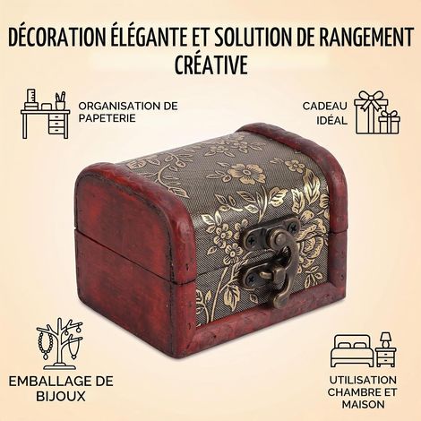 Boîte à Bijoux en Bois de européen vintage petit cas de stockage à la main de ancien à la main avec mini serrure en métal pour stocker bijoux perle Boites Cadeaux (1/5)