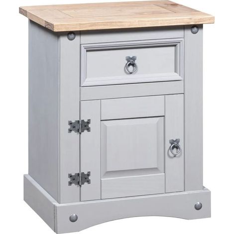 Table de chevet pin massif foncé et gris Singa (1/5)