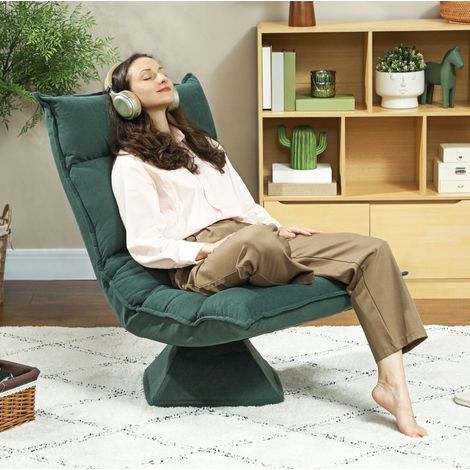 Fauteuil de sol pivotant 360°, dossier inclinable 5 positions, pliable, rembourré, vert, pour salon, gaming et lecture  CHICFURN (1/5)