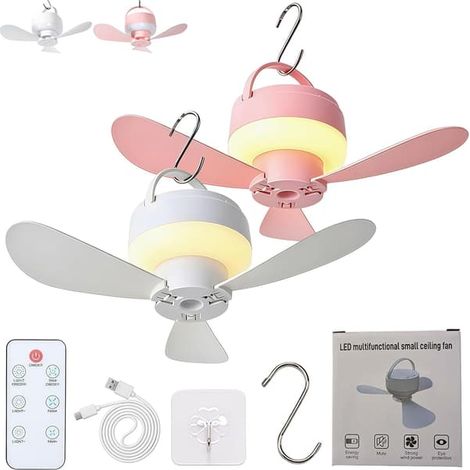 Kit comprenant 2 ventilateurs suspendus portables avec lumière, 2 unités, rechargeables, télécommande.-AquaForge (1/5)