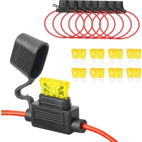 8 Set porte-fusible, porte-fusible à lame standard étanche en ligne avec un capuchon, prise de courant avec fusible de lame 8pcs 20A pour bateau de voiture RV