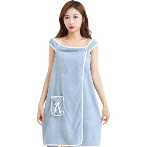 Serviette de bain portable à épaules dénudées pour femme, absorbante, idéale pour la plage, le spa, la salle de sport, comme peignoir ou nuisette (bleue)