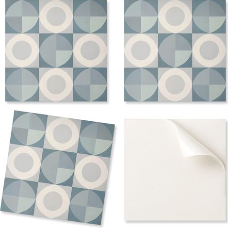 Juego de baldosas de vinilo de f谩cil instalaci贸n con geometr铆a de c铆rculos y formas, 20x20x20 cm.