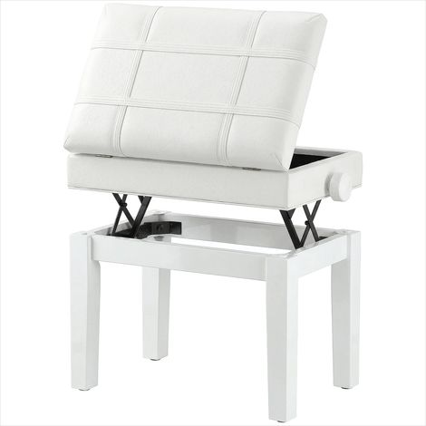 Pouf Tabouret de piano blanc avec coffre et hauteur réglable (1/5)