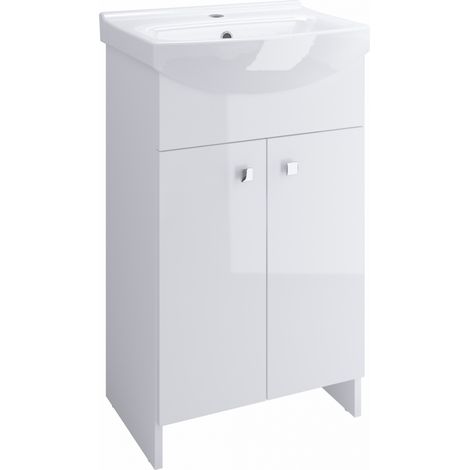 Cersanit – Meuble de salle de bain avec vasque simple 60 cm – Panneaux de particules 16 mm – Coloris blanc brillant – Assemblage facile