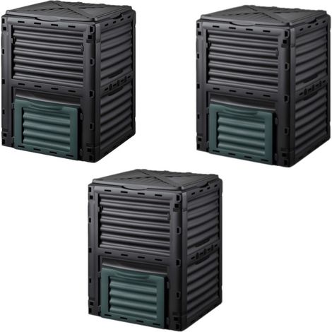 3 Composteurs de jardin 300 L en plastique robuste – Bac à compost pour déchets organiques