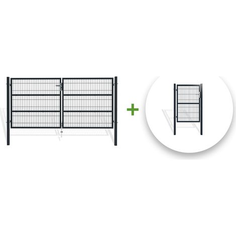 Pack Pack portail battant grillagé RAZO 300x140cm + Portillon 1m Gris (1/5)
