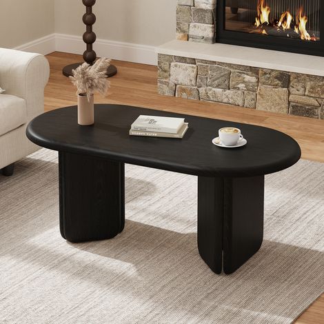 Modernluxe - Table basse ovale moderne 90x50x40 cm - Table d'appoint pour salon - Pieds décoratifs - Idéale pour le salon - MDF - Noir (1/5)