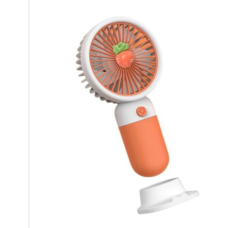 Mini ventilateur portable « Macaron », 3 vitesses, rechargeable par USB (modèle Carotte [avec support pour téléphone et fonction de charge]) (1/4)