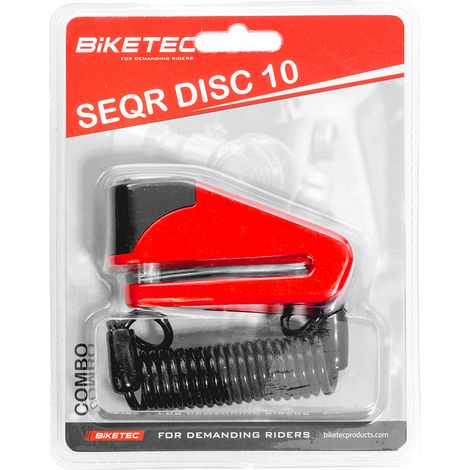 Antivol de disque de frein BIKETEC SEQR - Goupille de 10 mm, Dimensions : 98,5 mm x 53,6 mm, 3 clés, câble de sécurité