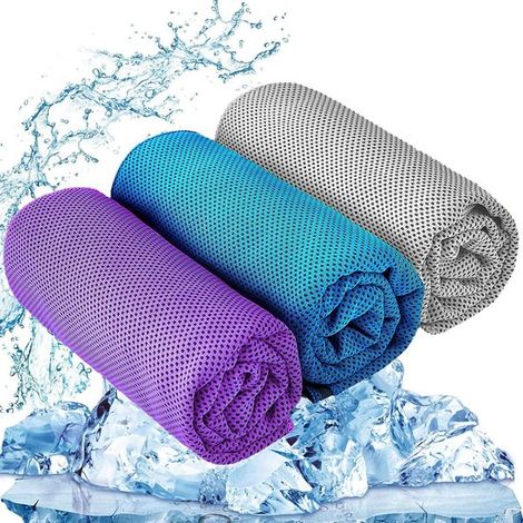 Confezione da 3 asciugamani sportivi estivi rinfrescanti (100x30 cm) - Asciugamano fitness ad asciugatura rapida - Morbido - yoga - golf - e altre attività (1/5)