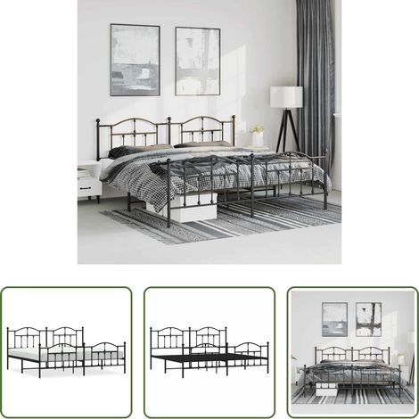 vidaXL Lit avec tête et pied -  Cadre de lit métal sans matelas avec pied de lit noir 193x203cm (1/5)