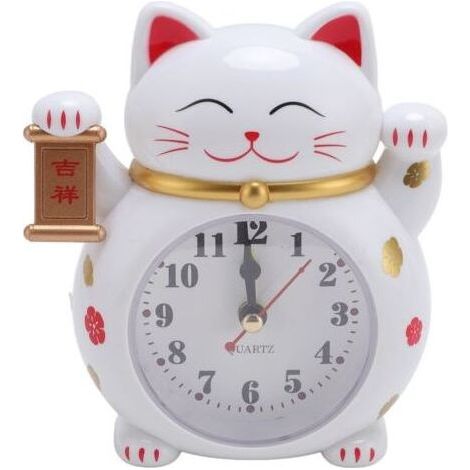 Precision plastic lucky charm alarm clock, cat design, cute and fun, ideal for home, white YF2025B (1/5)