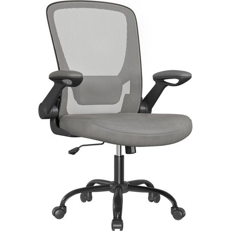 Fauteuil de bureau avec accoudoir rabattable chaise de bureau en toile siège pivotant à 360° support lombaire réglable gain de place gris (1/5)