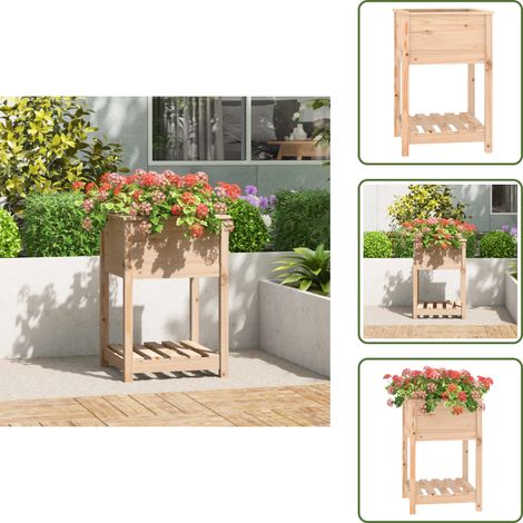 Jardinière avec étagère 54x54x81 cm Bois massif de pin - Jardinier - Pot De Fleurs - Jardinière Extérieure - Bois Massif - Pin (1/5)