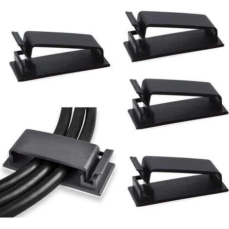 Clips de gestion de câbles auto-adhésifs, 50 pièces, organisateurs de câbles, clips de fixation pour câbles Ethernet de télévision, PC, ordinateur portable, bureau à domicile (noir)