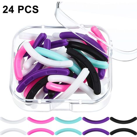 Lot de 24 recharges pour recourbe-cils, coussinets de rechange en caoutchouc silicone pour recourbe-cils universel, avec une boîte de rangement transparente. (1/5)