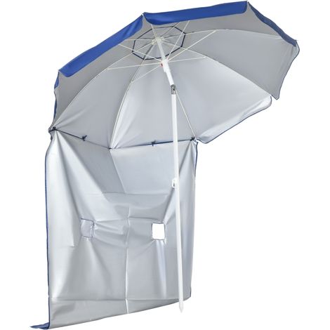 Sombrilla de Playa con Panel Lateral Ø191x211 cm con Manivela Manual Techo Inclinable 2 Bolsillos 2 Ventanas para Jardín (1/5)