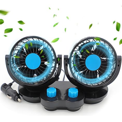 JSSEVN-Ventilateur Voiture 12V, 360° Rotatif Double Têtes Ventilateurde Circulation d'air Rotation, avec Allume-cigare, Ventilateurs de (1/5)