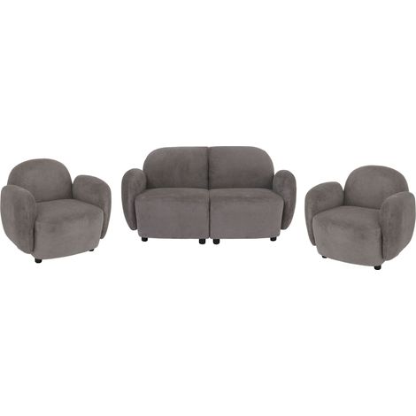 [NUNCA USADO] Conjunto de salón HHG-709, sofá de 2 plazas, 2 sillones, tejido/textil chenilla (330 g/m²) Öko-Tex, gris claro