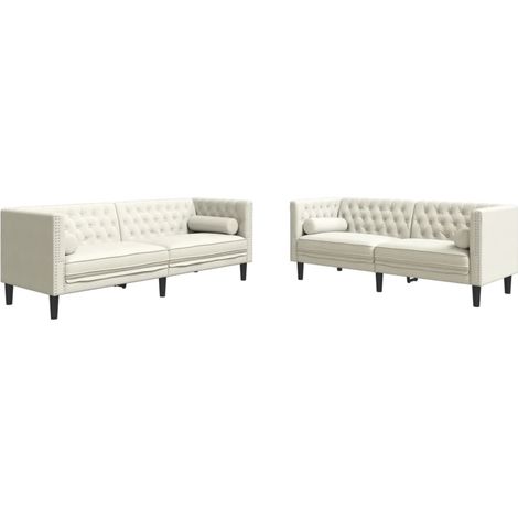 vidaXL Set Divani Chesterfield 2pz con Cuscini Crema Velluto (1/5)
